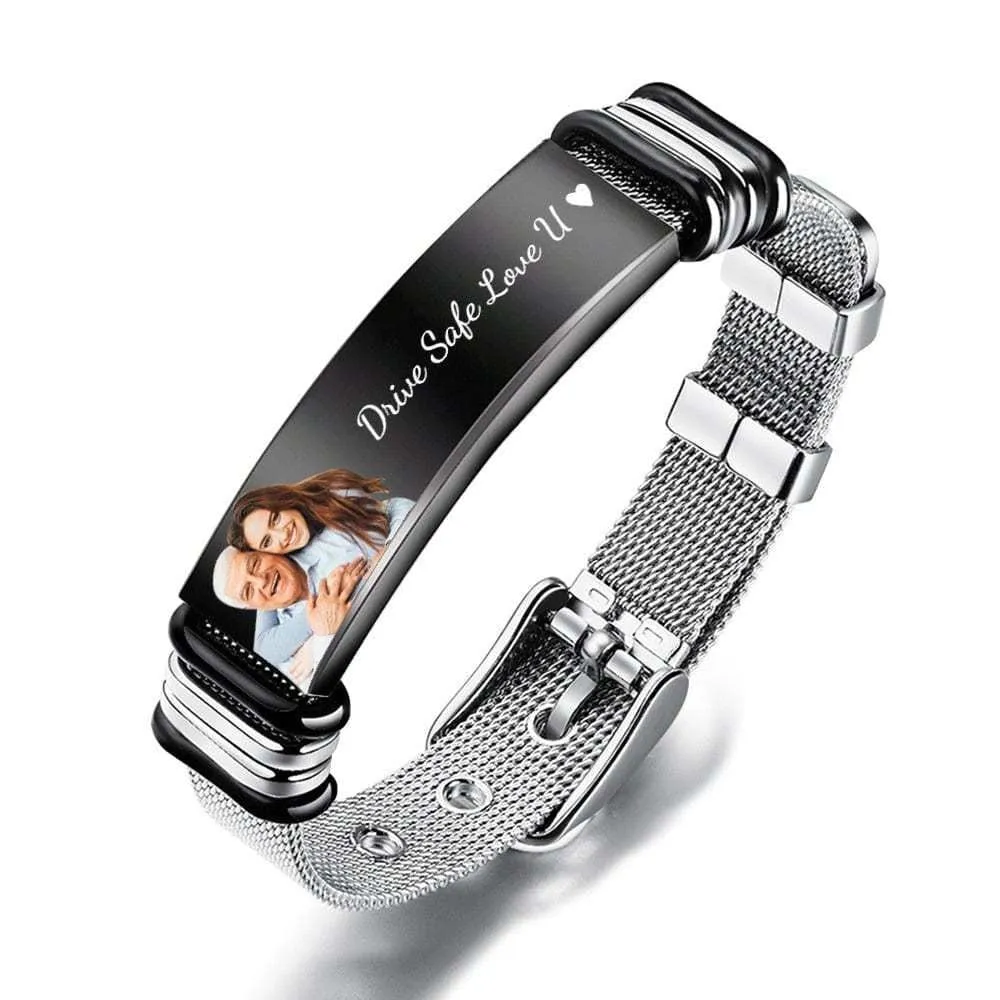 Personalised Bracelet Unisex Photo Engraved S/Steel Bracelet Gift for Dad Husband Grandad Brother Godfather Uncle Father's Day Christmas