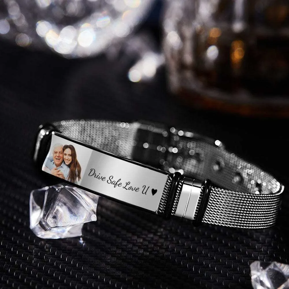 Personalised Bracelet Unisex Photo Engraved S/Steel Bracelet Gift for Dad Husband Grandad Brother Godfather Uncle Father's Day Christmas