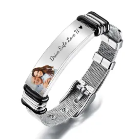 Personalised Bracelet Unisex Photo Engraved S/Steel Bracelet Gift for Dad Husband Grandad Brother Godfather Uncle Father's Day Christmas