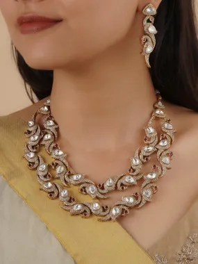 Pink Color Gold Plated Faux Polki Necklace Set - PK-S158P