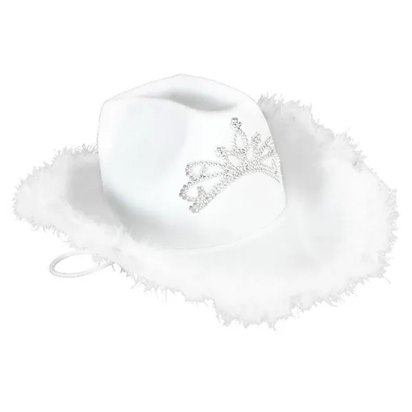 Pink Fluffy / White Fluffy Cowboy / Cowgirl Hat with Tiara