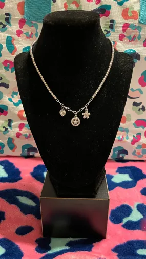 Pink Panache Smiley Face Emoji, Heart, & Flower Necklace