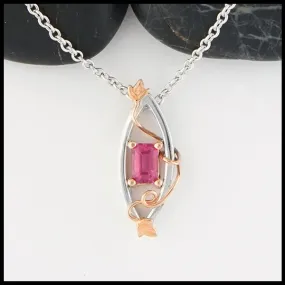 Pink Tourmaline and Gold Ivy Pendant