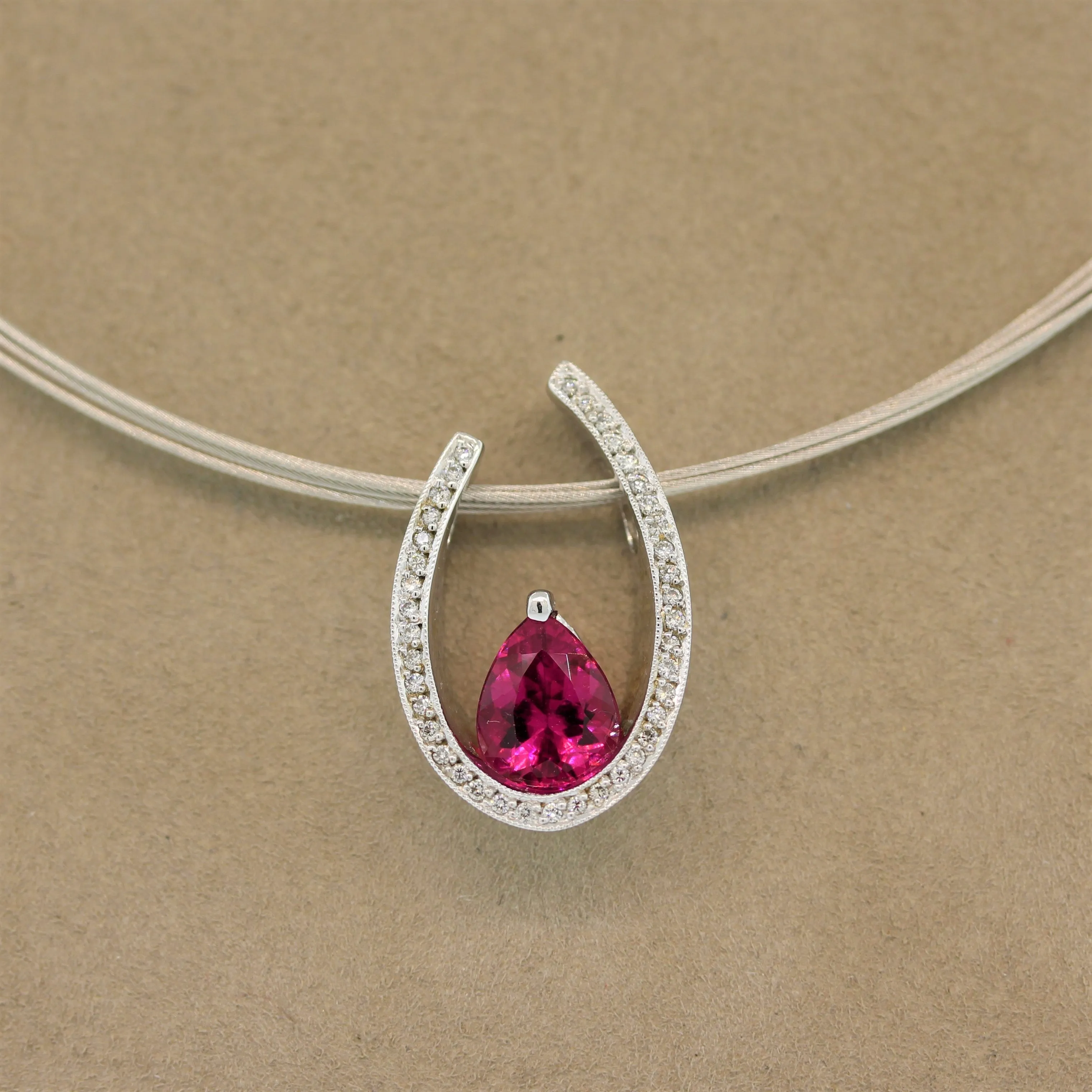 Pink Tourmaline Diamond Gold Slide Pendant