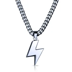 Pro Lightning Bolt Pendant With 6mm Cuban Link Chain Necklace - Stainless Steel