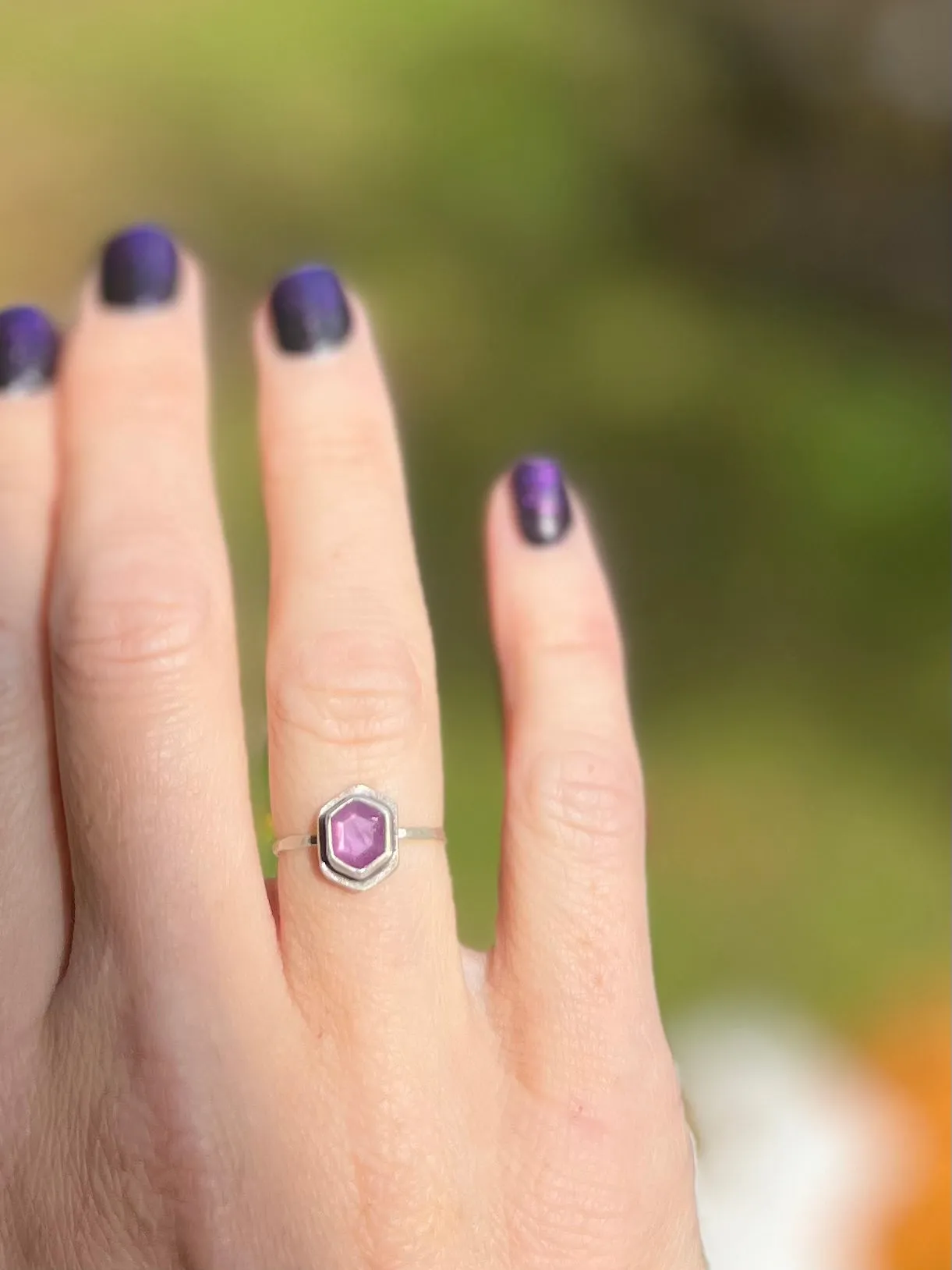 Purple Sapphire Hexagon Stacking Ring 1