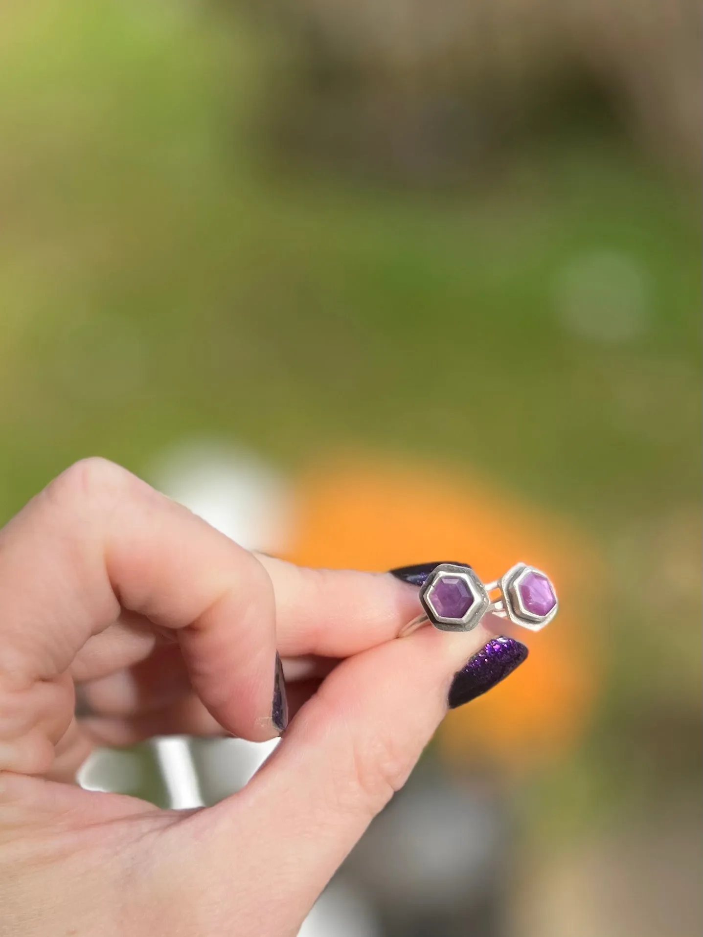 Purple Sapphire Hexagon Stacking Ring 1