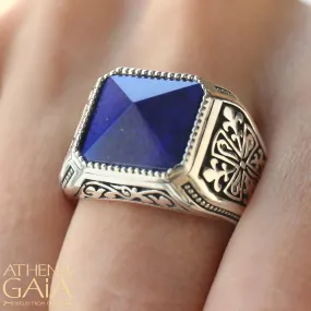 Pyramid Cut Lapis Ring