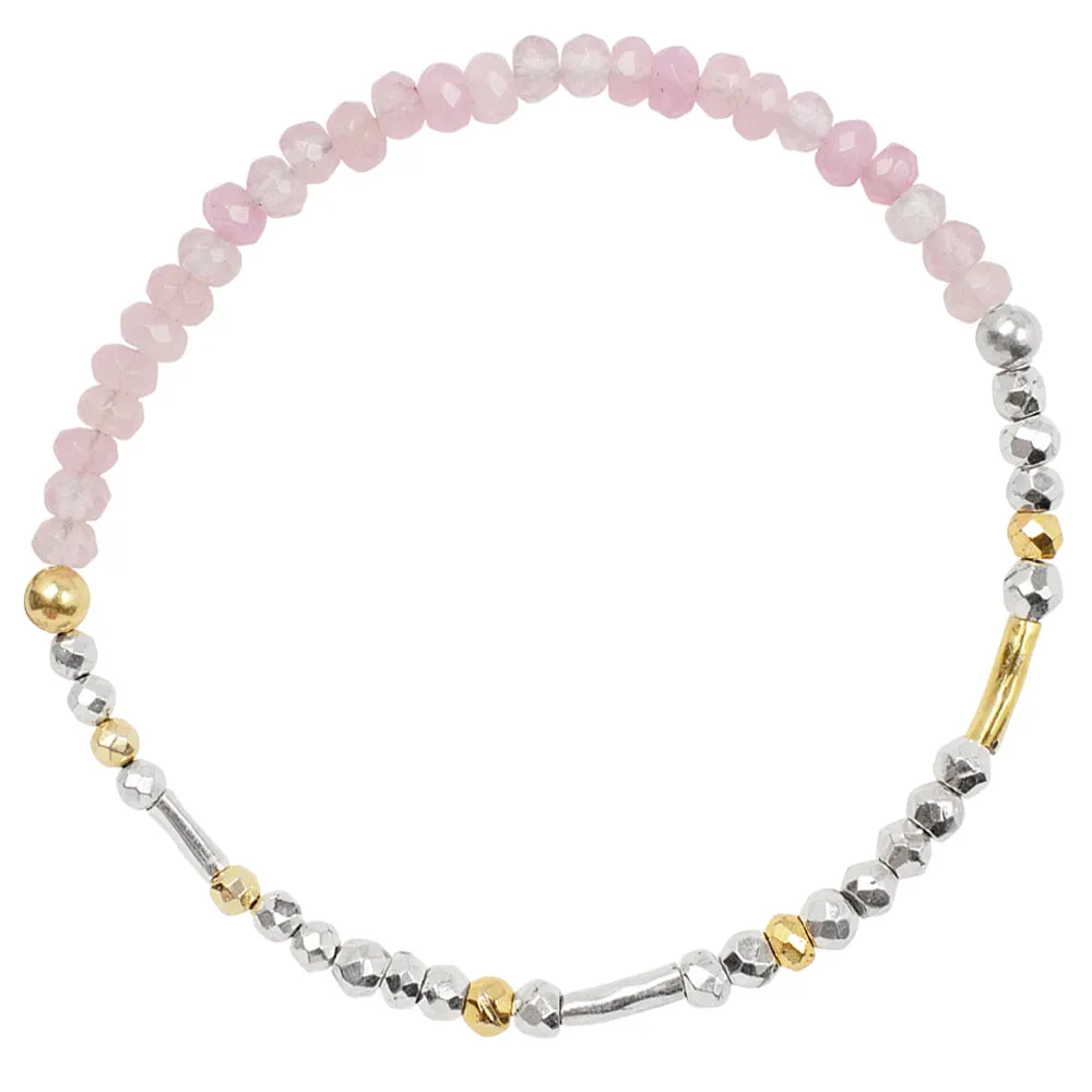 Pyrite's Booty Bracelet in Rose Quartz and Pyrite with Tunnel Beads