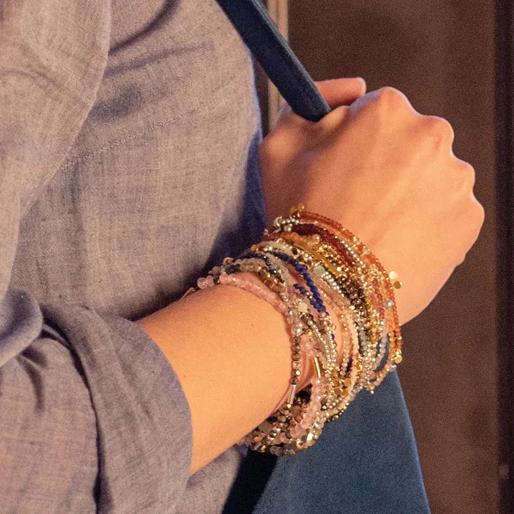 Pyrite's Booty Bracelet in Rose Quartz and Pyrite with Tunnel Beads