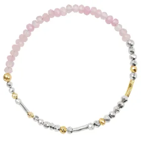 Pyrite's Booty Bracelet in Rose Quartz and Pyrite with Tunnel Beads