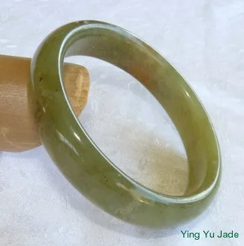 "Cloud Above, Earth Below" Natural Color Chinese Jade Bangle Bracelet 58mm (NJ2398)