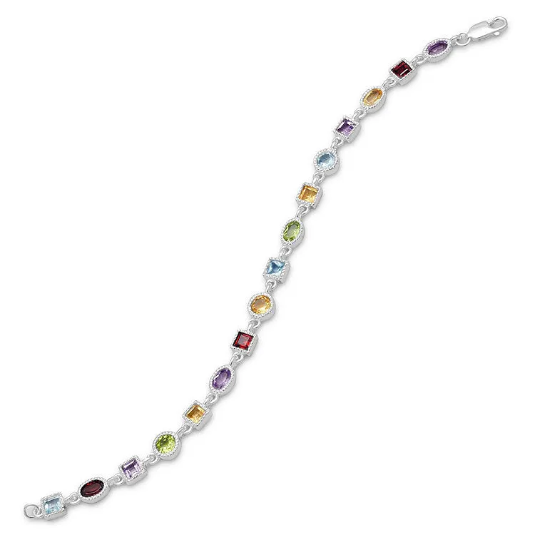 Rainbow Gemstone Sterling Silver Bracelet