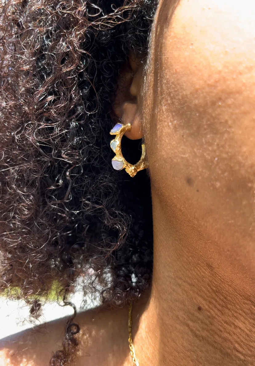 (READY TO SHIP) Raw Stone Opal Mermaid Hoop Earrings / Small