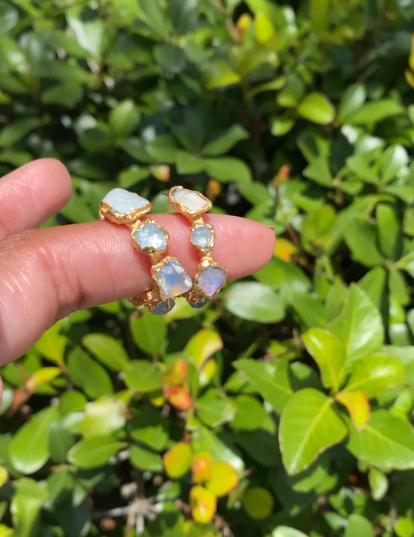(READY TO SHIP) Raw Stone Opal Mermaid Hoop Earrings / Small