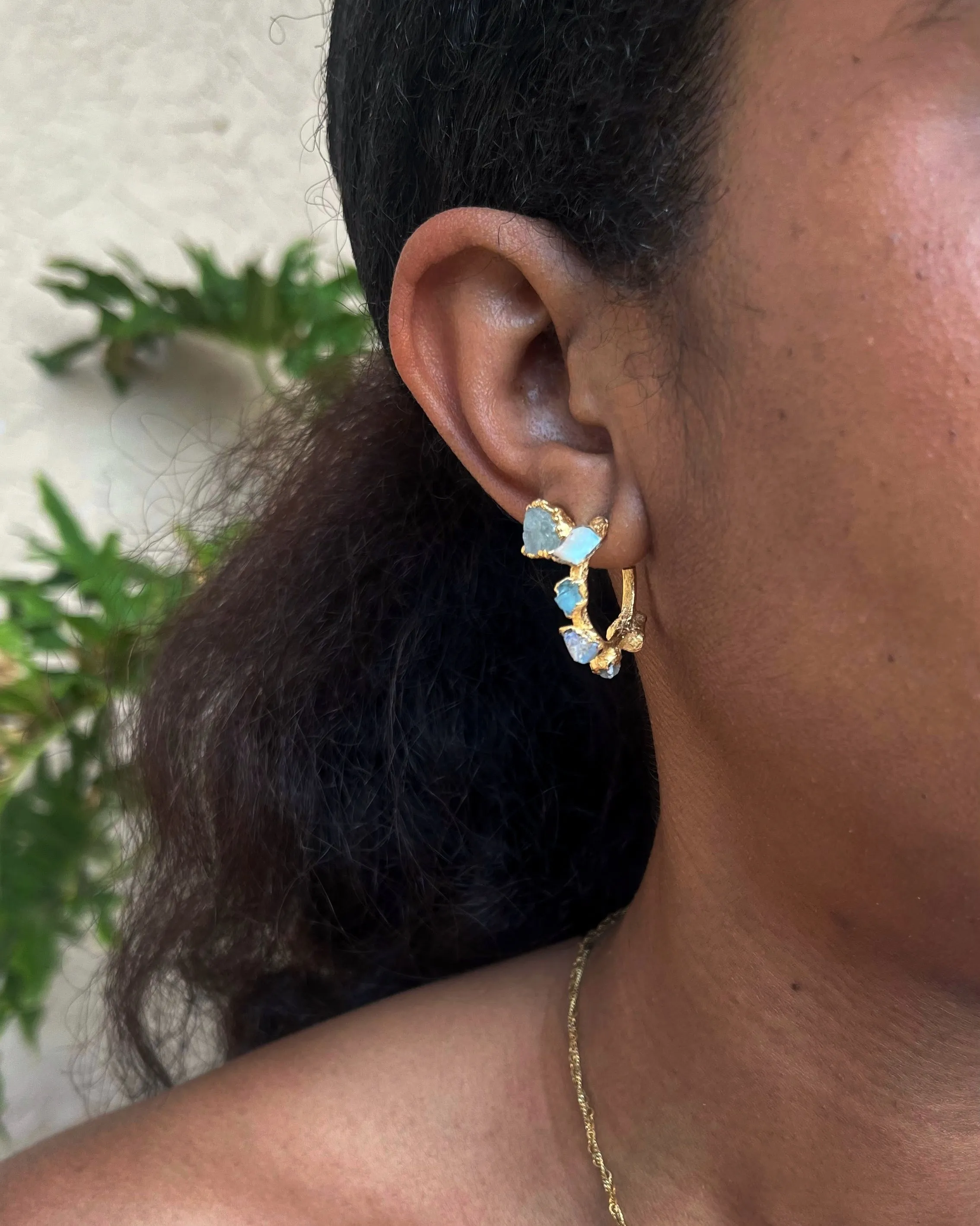 (READY TO SHIP) Raw Stone Opal Mermaid Hoop Earrings / Small