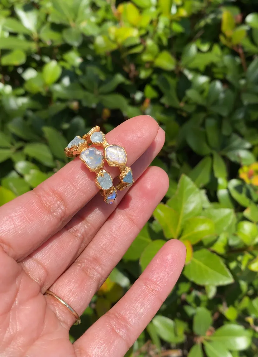 (READY TO SHIP) Raw Stone Opal Mermaid Hoop Earrings / Small