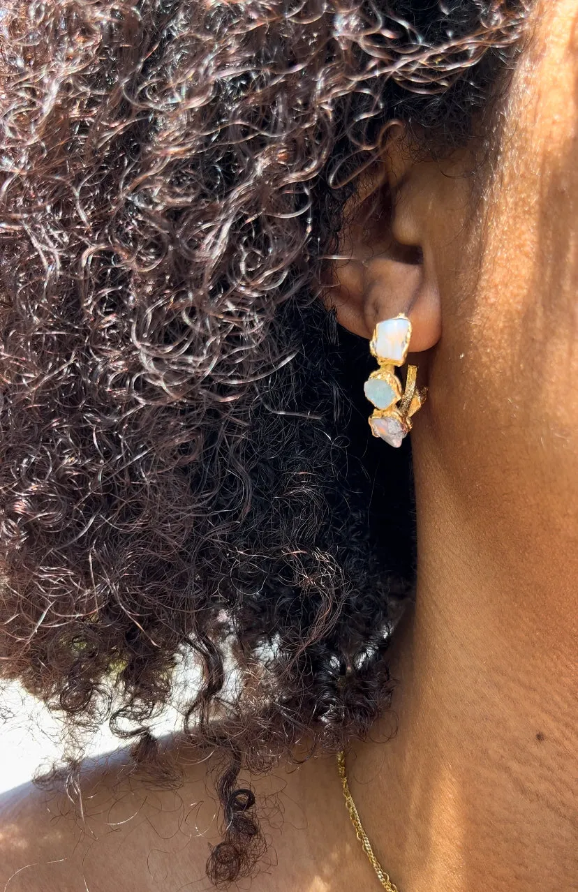 (READY TO SHIP) Raw Stone Opal Mermaid Hoop Earrings / Small