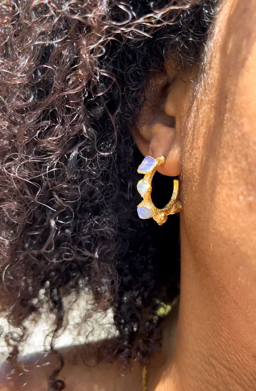 (READY TO SHIP) Raw Stone Opal Mermaid Hoop Earrings / Small