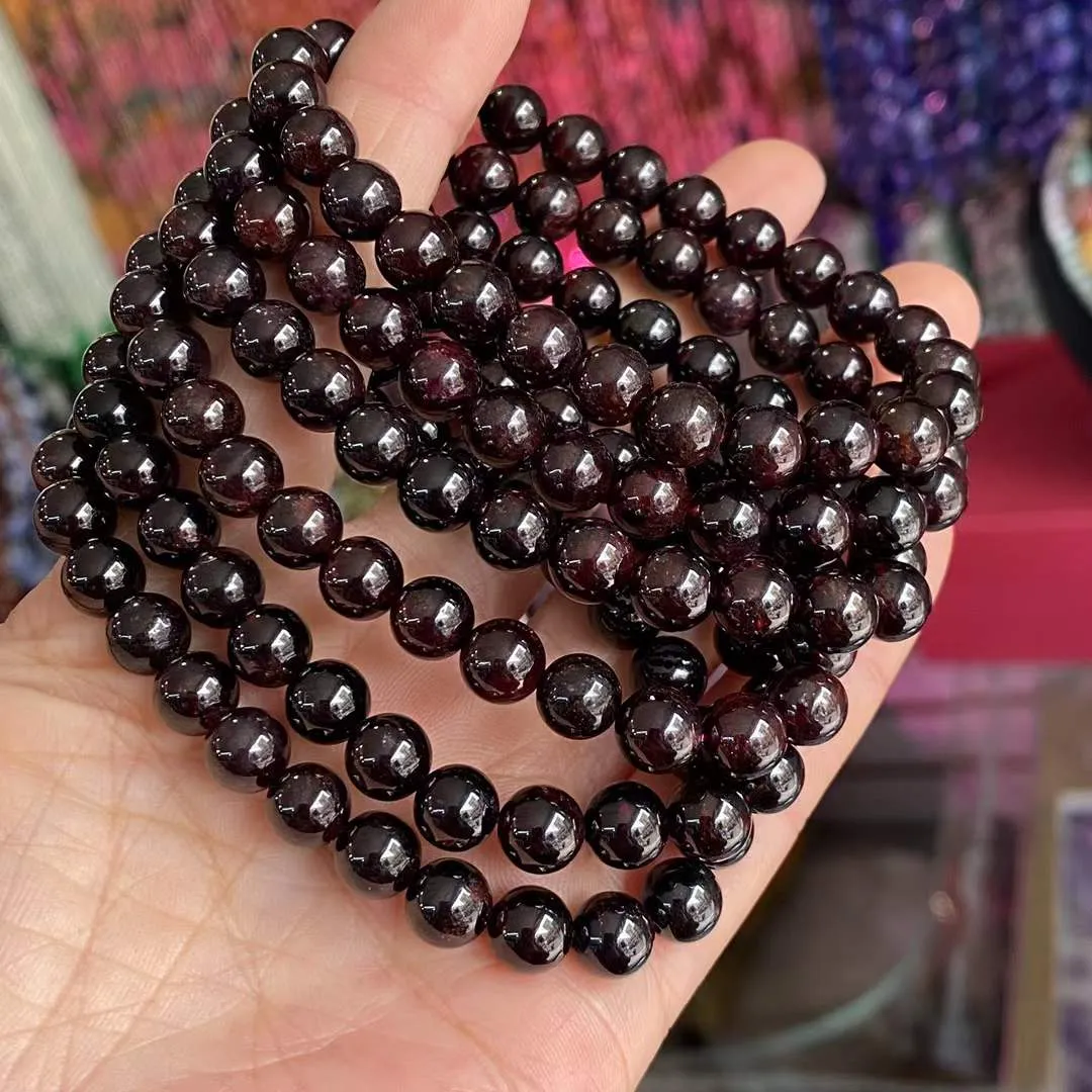Real Red Garnet Beaded Elastic Bracelet – Healing Crystal Jewelry for Men & Women