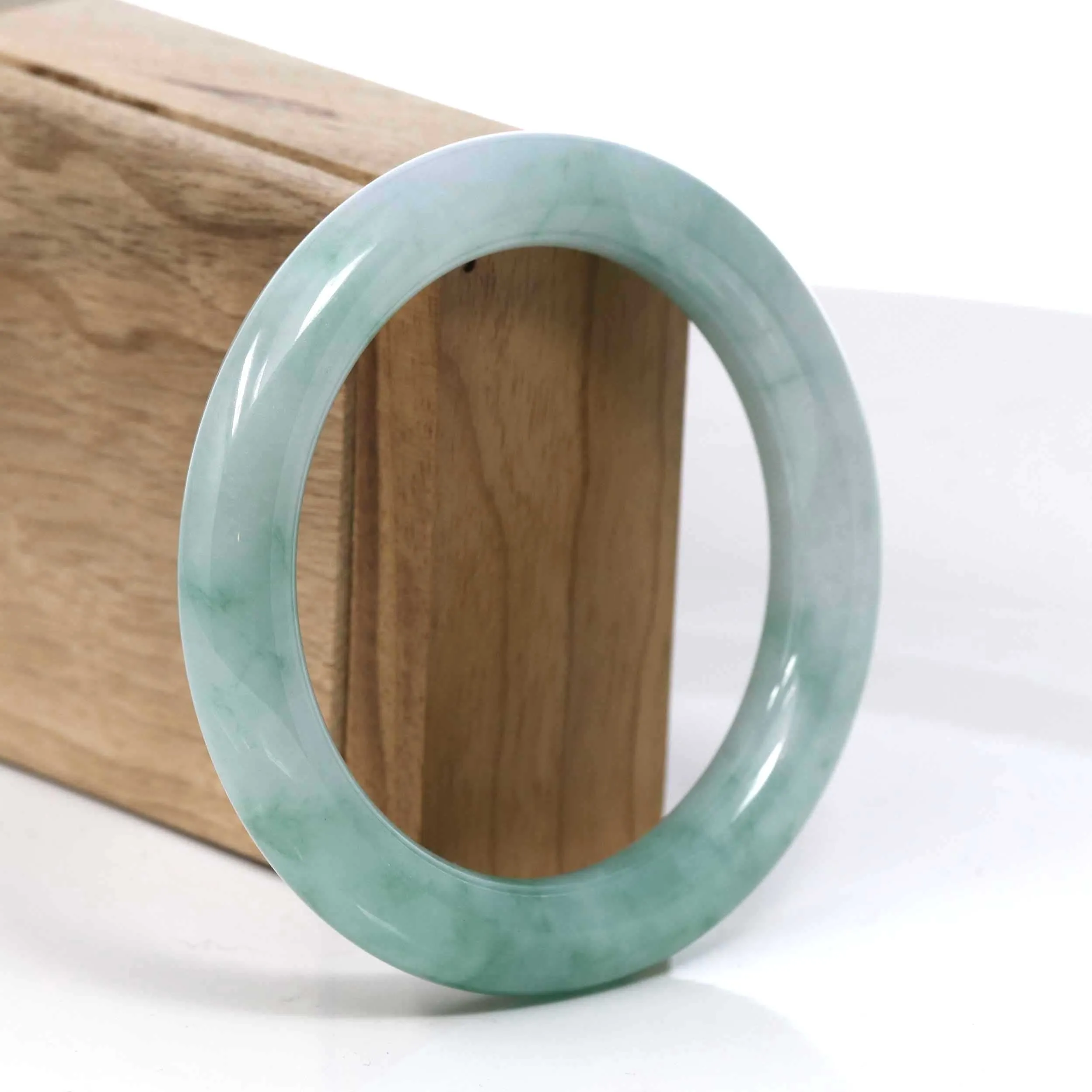 RealJade® Co. Blue Green Classic Real Jadeite Jade Bangle Bracelet (57.30mm) #387