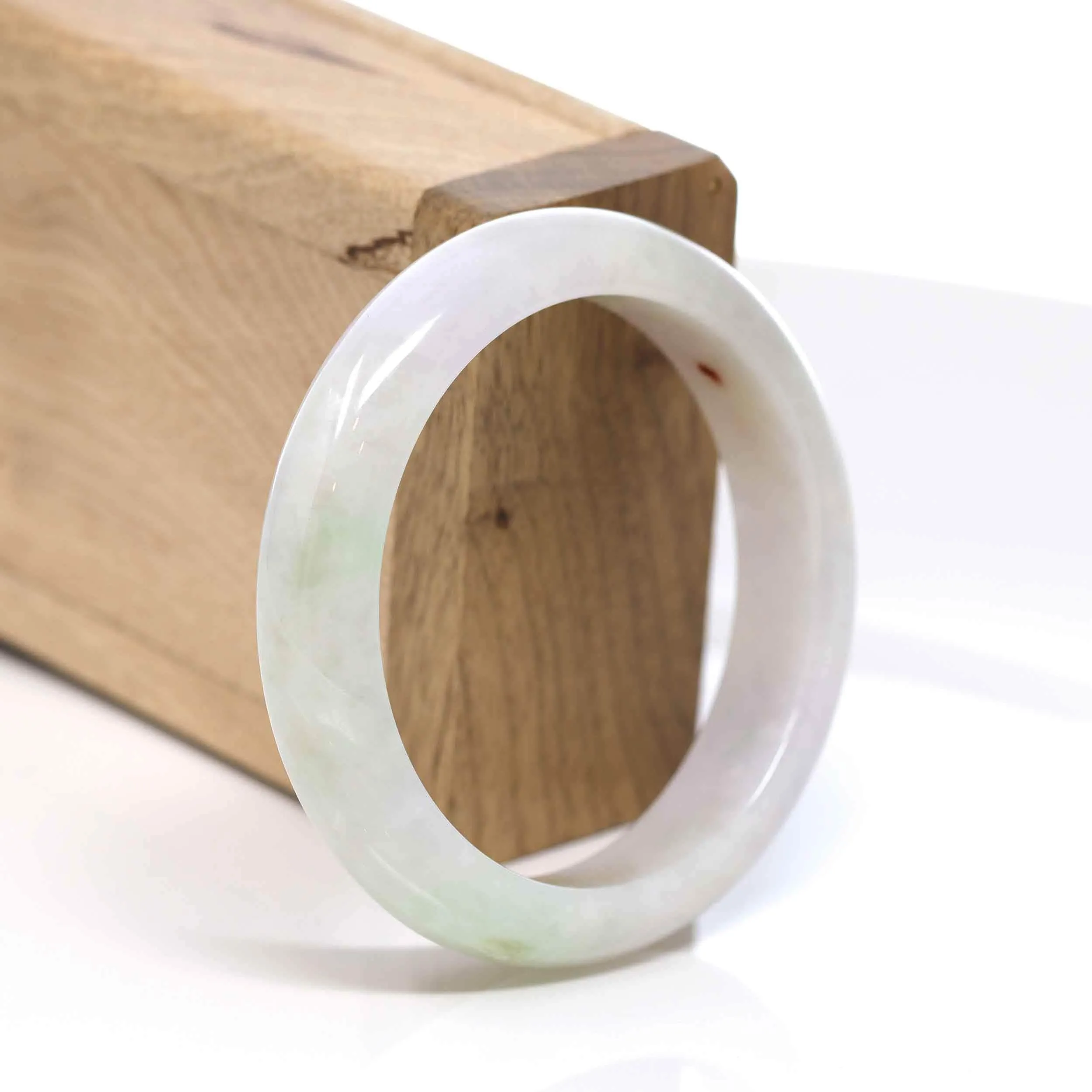 RealJade® "Classic Bangle" Whitish Green Natural Jadeite Jade Bangle (54.21mm ) #572