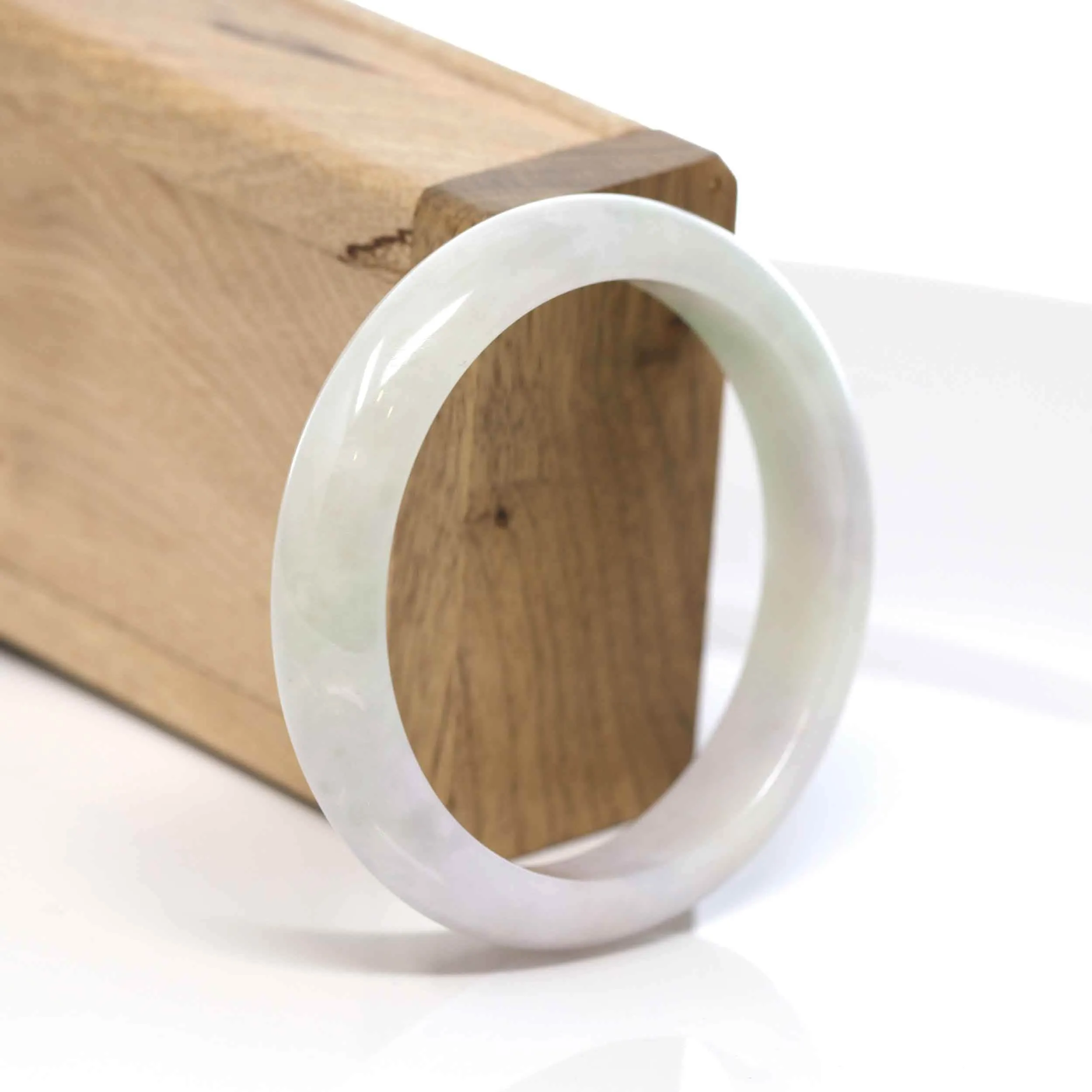 RealJade® "Classic Bangle" Whitish Green Natural Jadeite Jade Bangle (55.60mm)#576