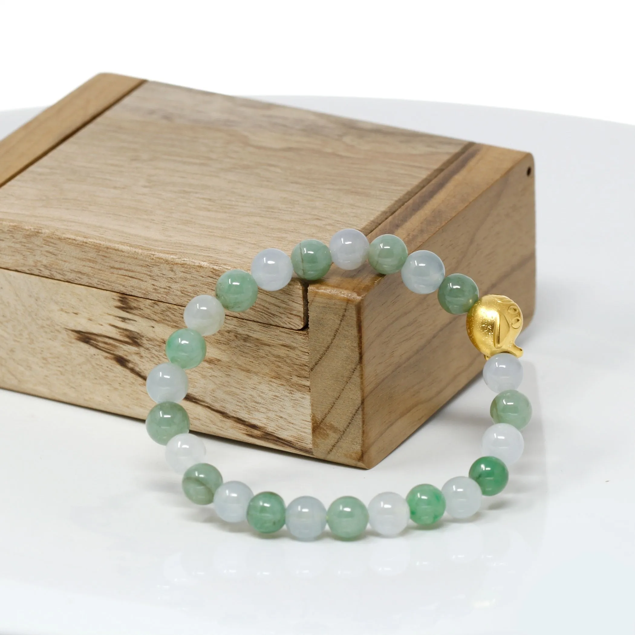 RealJade® "Little Submarine" Genuine High-quality Jade Jadeite Bracelet Bangle with 24k Yellow Gold Duck Charm #408