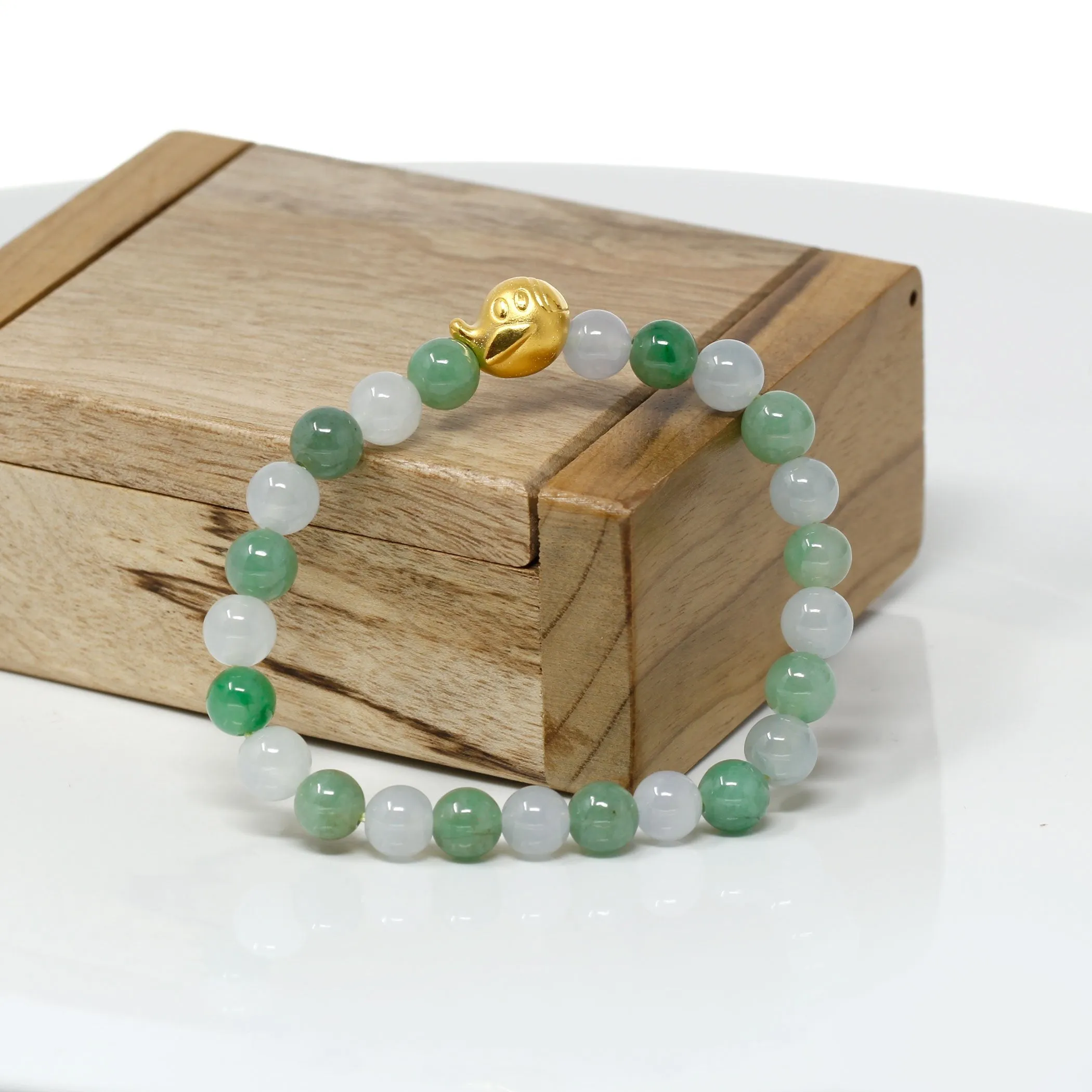 RealJade® "Little Submarine" Genuine High-quality Jade Jadeite Bracelet Bangle with 24k Yellow Gold Duck Charm #408