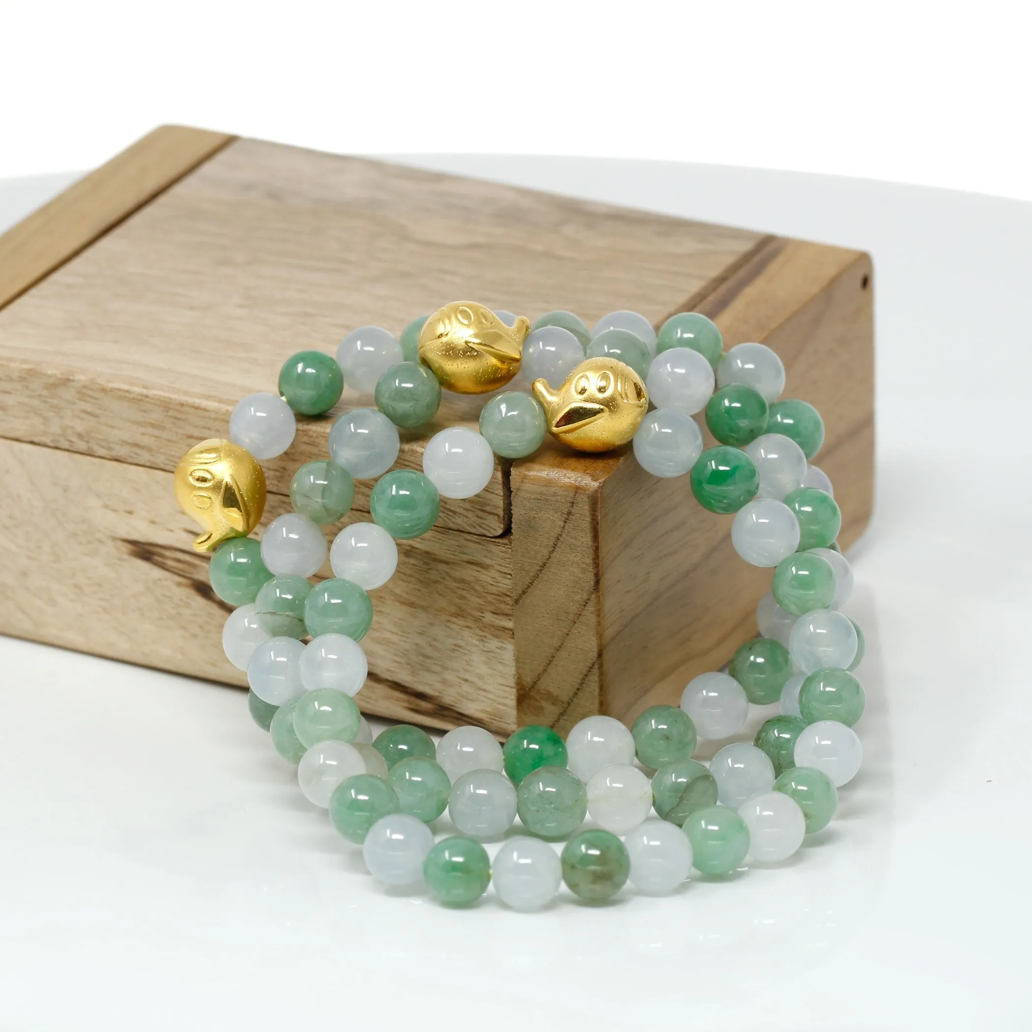 RealJade® "Little Submarine" Genuine High-quality Jade Jadeite Bracelet Bangle with 24k Yellow Gold Duck Charm #408