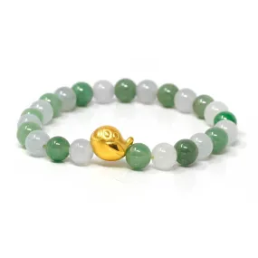RealJade® "Little Submarine" Genuine High-quality Jade Jadeite Bracelet Bangle with 24k Yellow Gold Duck Charm #408