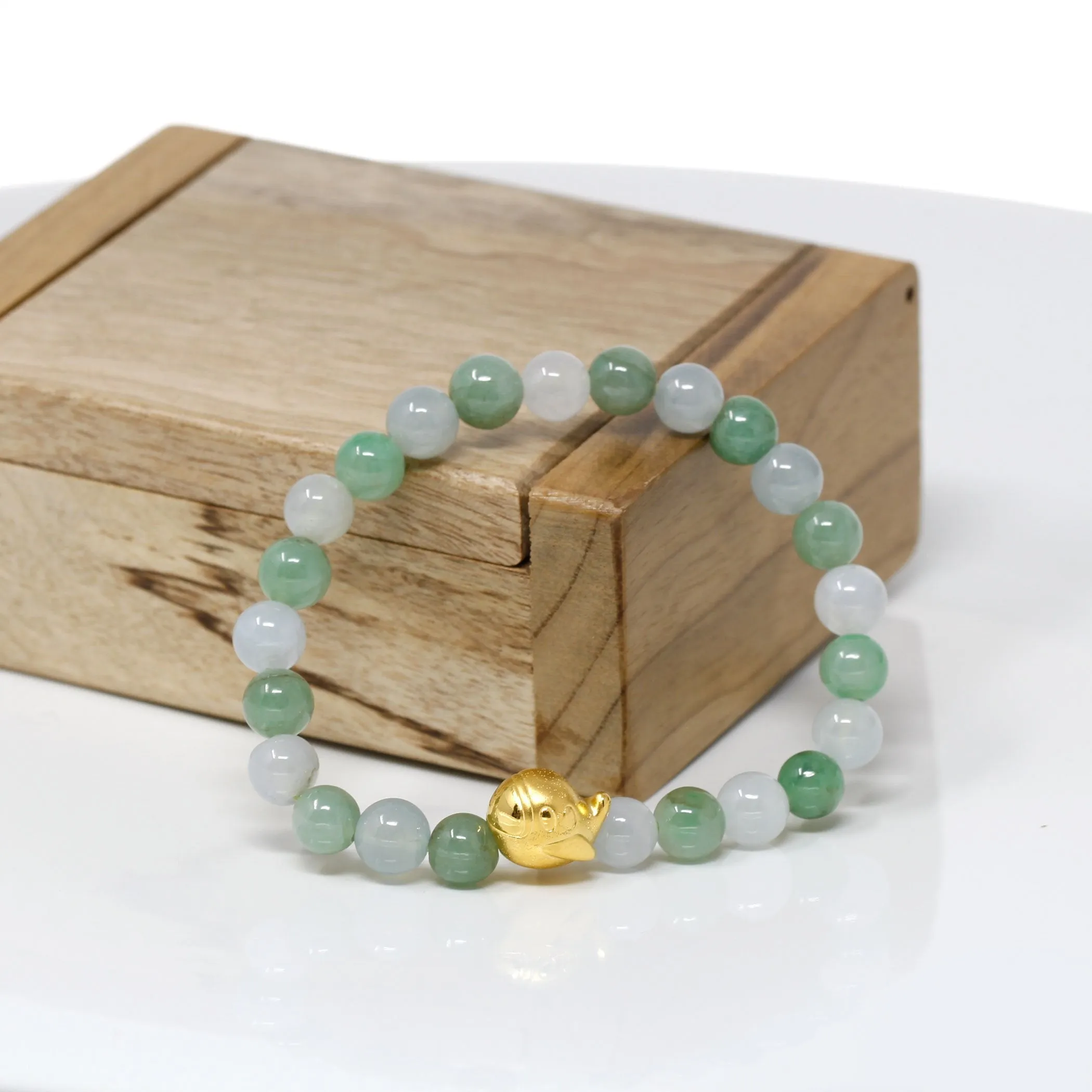 RealJade® "Little Submarine" Genuine High-quality Jade Jadeite Bracelet Bangle with 24k Yellow Gold Duck Charm #408