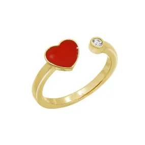 Red Enamel Heart Open Ring & Cubic Zirconia