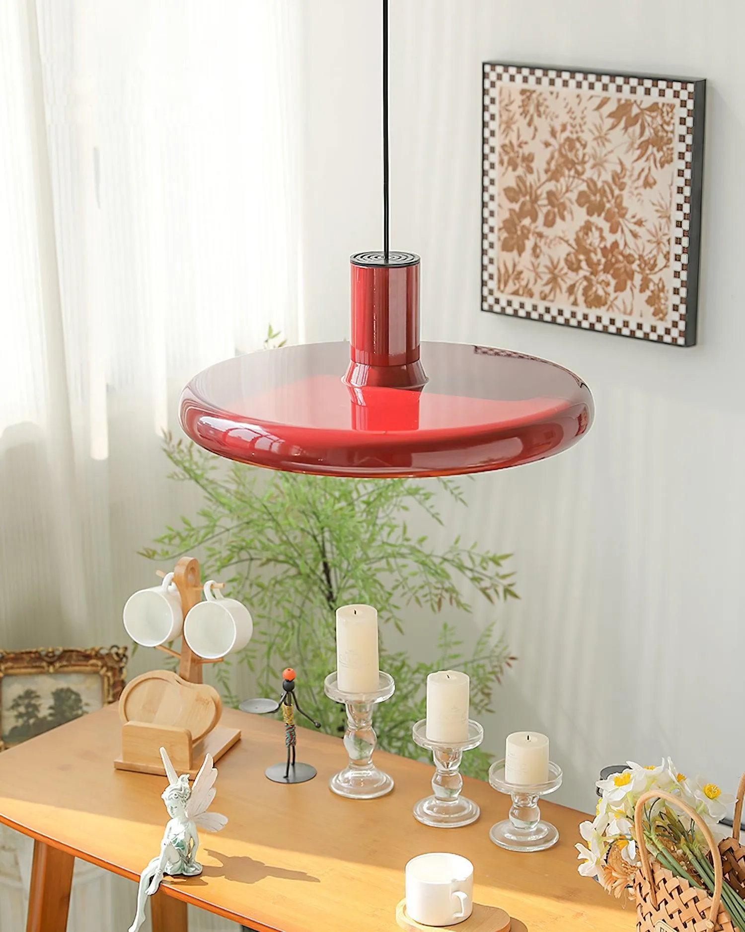 Red Frisbee Pendant Lamp 17.7″- 10.6″