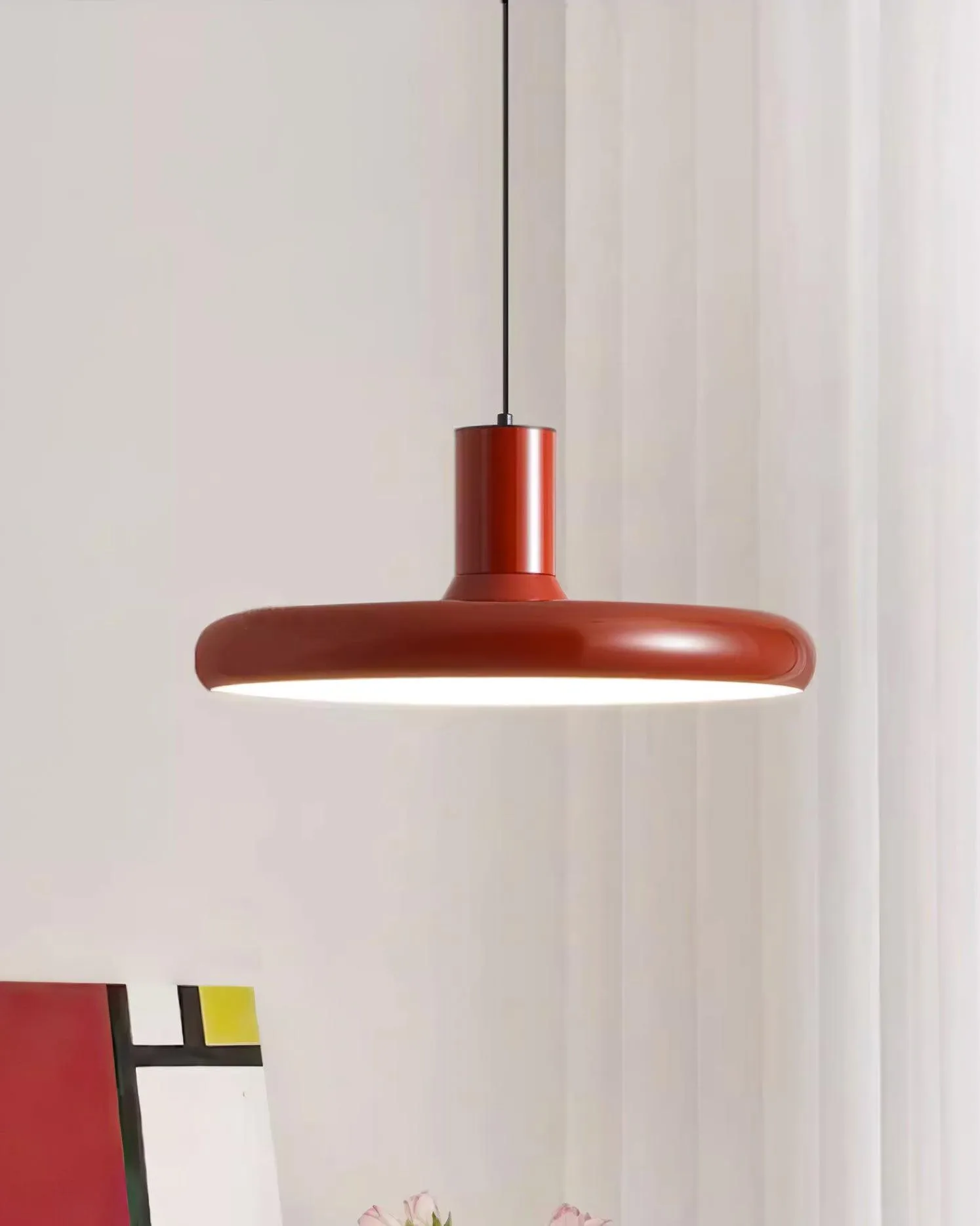 Red Frisbee Pendant Lamp 17.7″- 10.6″
