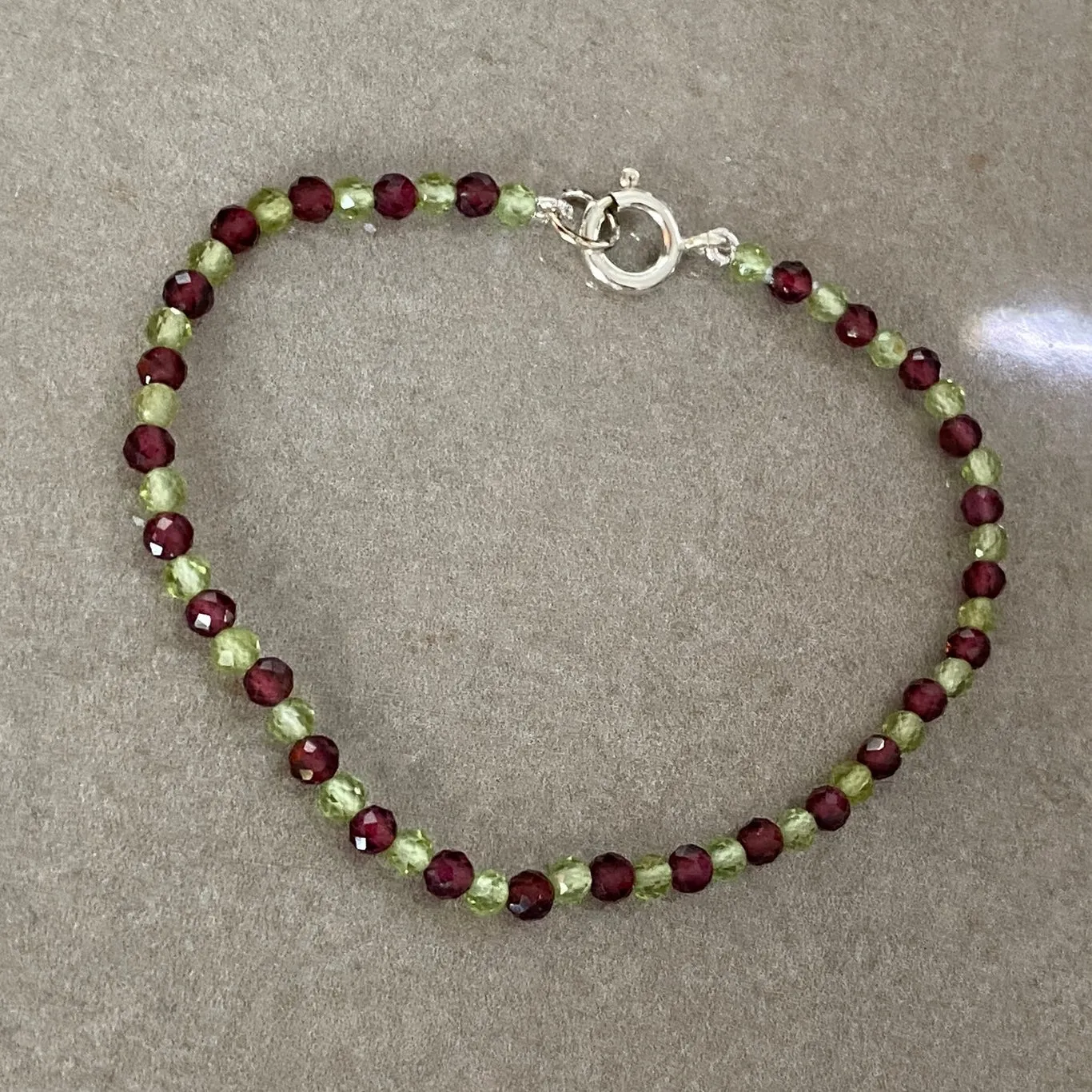Red Garnet & Peridot Sterling Silver Bracelet