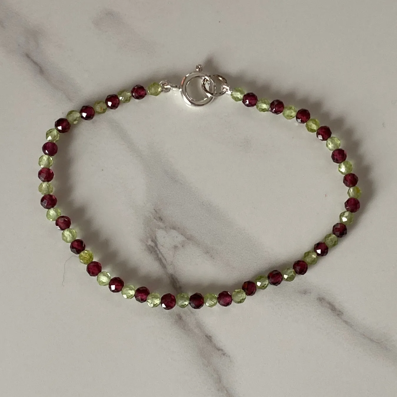 Red Garnet & Peridot Sterling Silver Bracelet