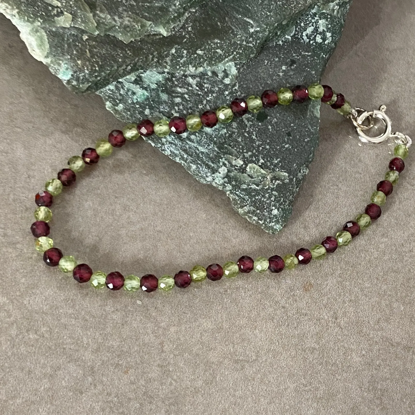 Red Garnet & Peridot Sterling Silver Bracelet