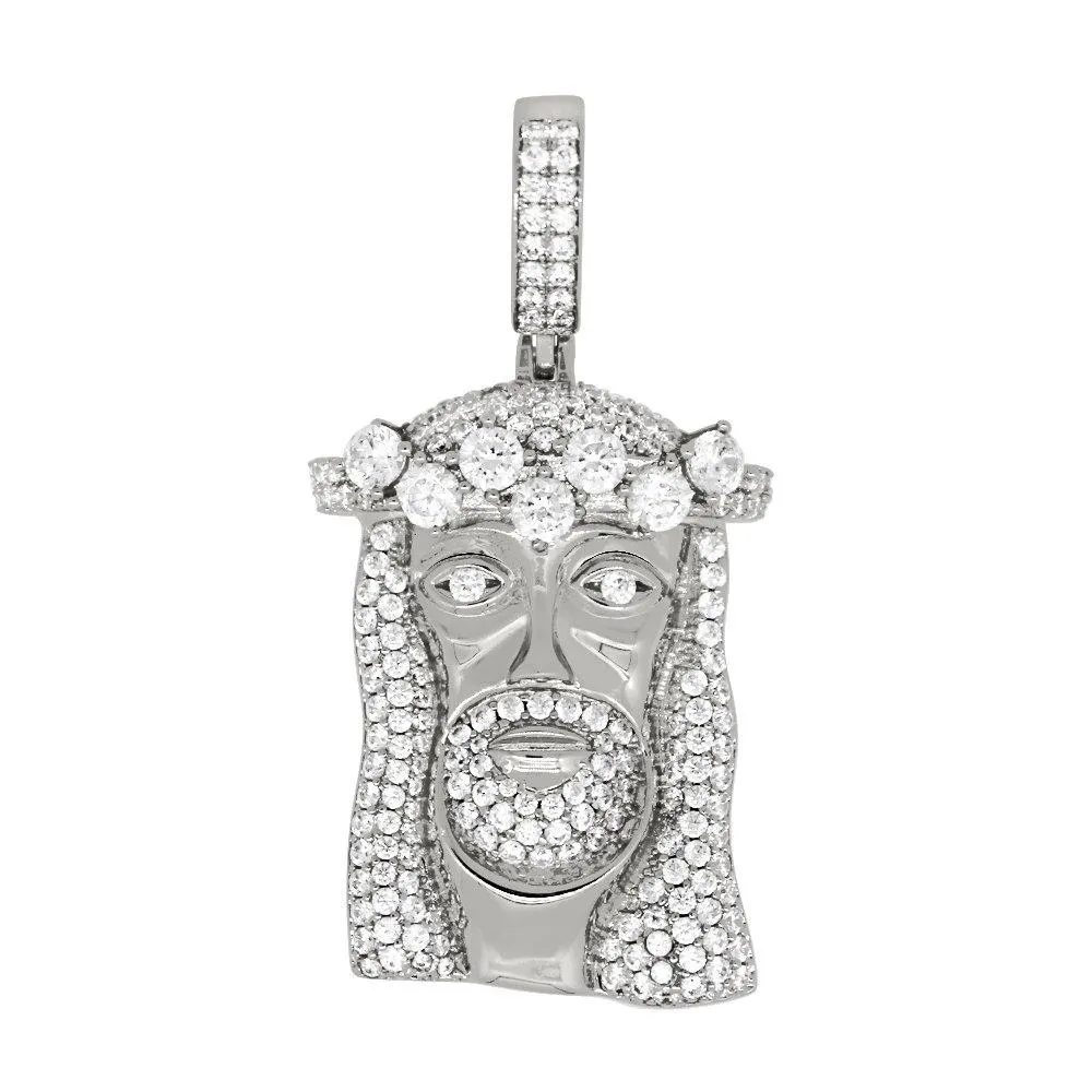 Rhodium Jesus Piece Custom CZ Bling Bling Pendant