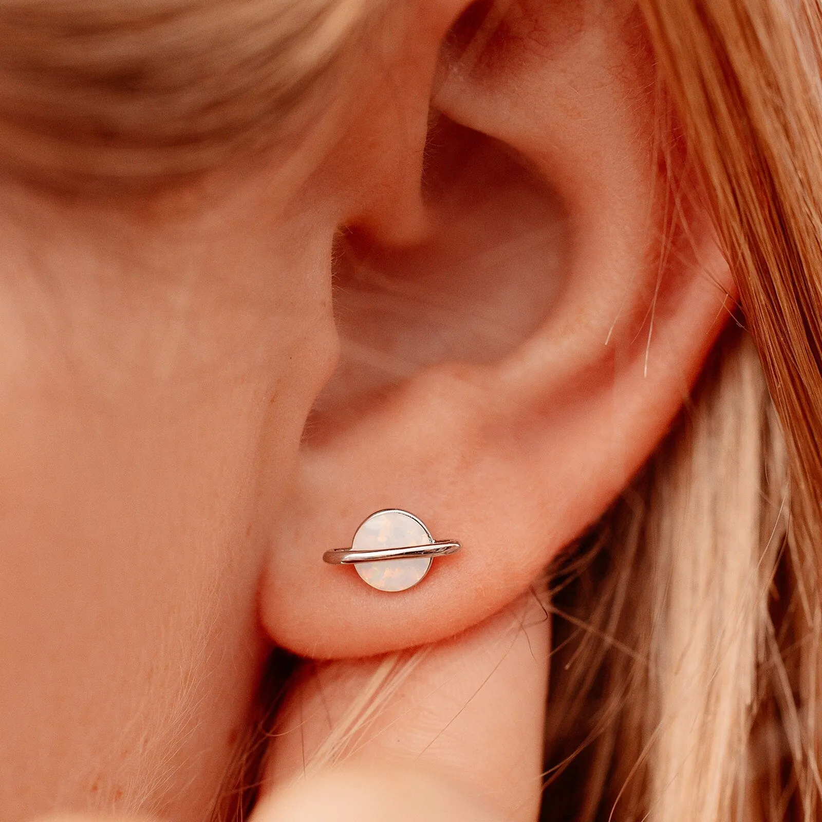 Rose Gold Opal Saturn Stud Earrings