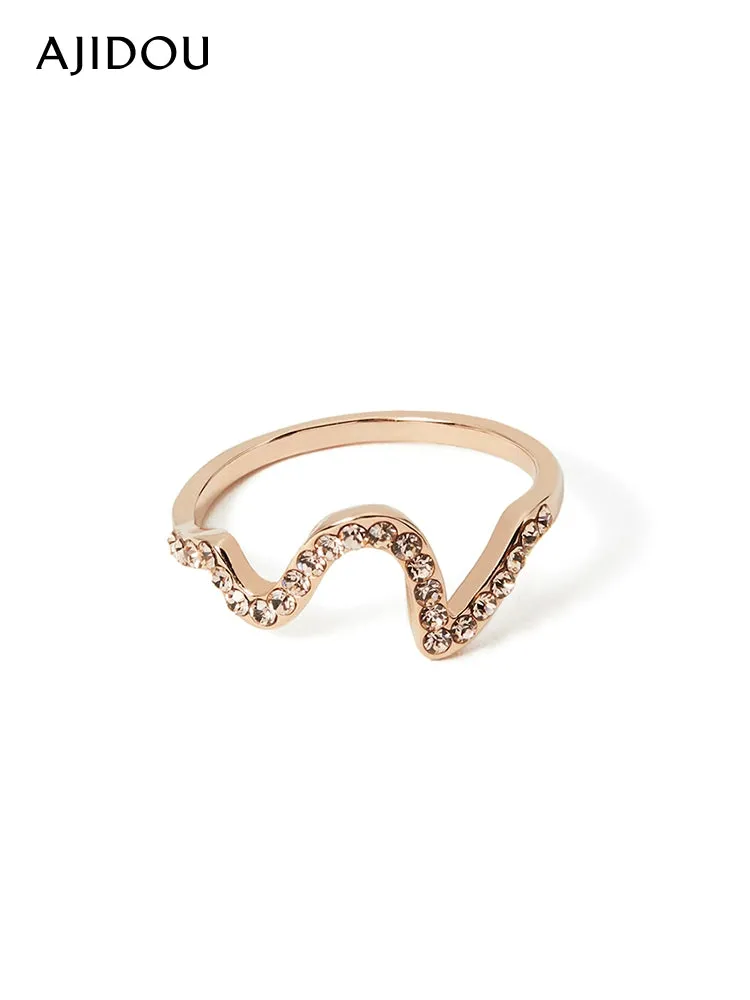 Rose Gold Ripple Design Rhinestone Ring