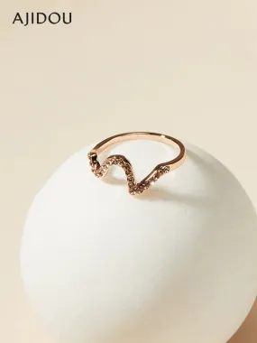 Rose Gold Ripple Design Rhinestone Ring