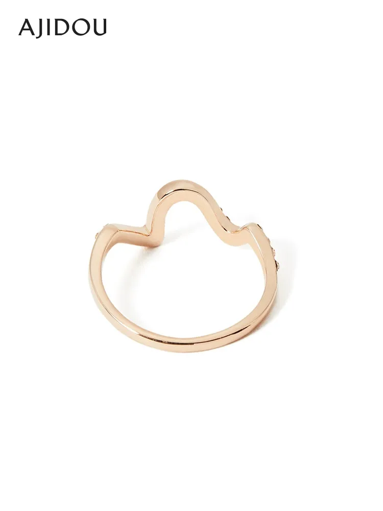 Rose Gold Ripple Design Rhinestone Ring