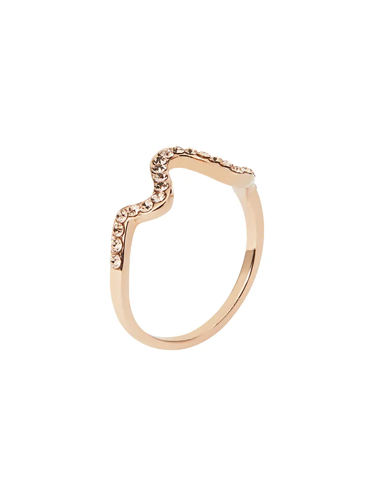 Rose Gold Ripple Design Rhinestone Ring