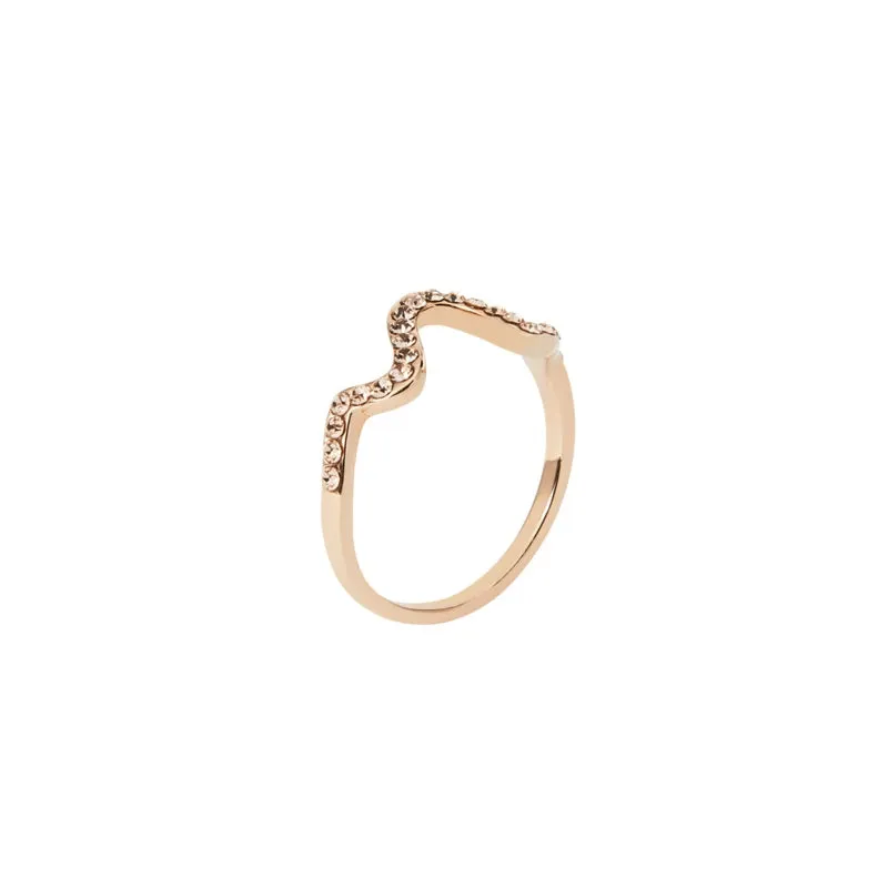 Rose Gold Ripple Design Rhinestone Ring