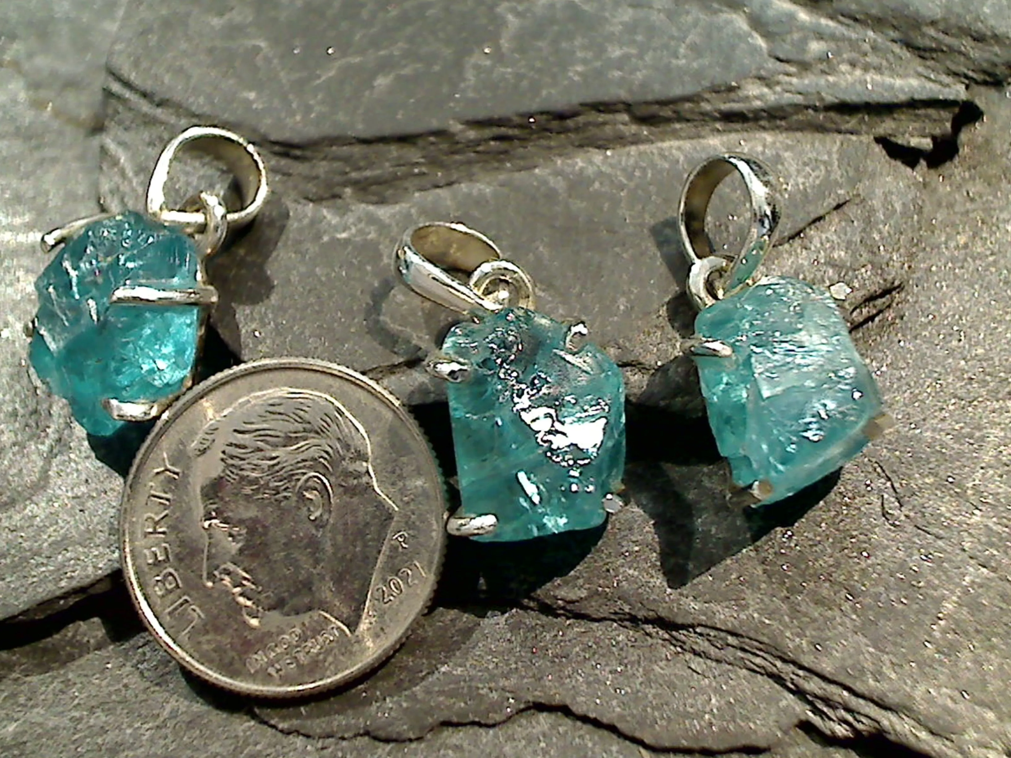 Rough Cut Apatite, Sterling Silver Small Pendant