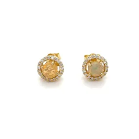 Round Opal With Diamond Halo Studs