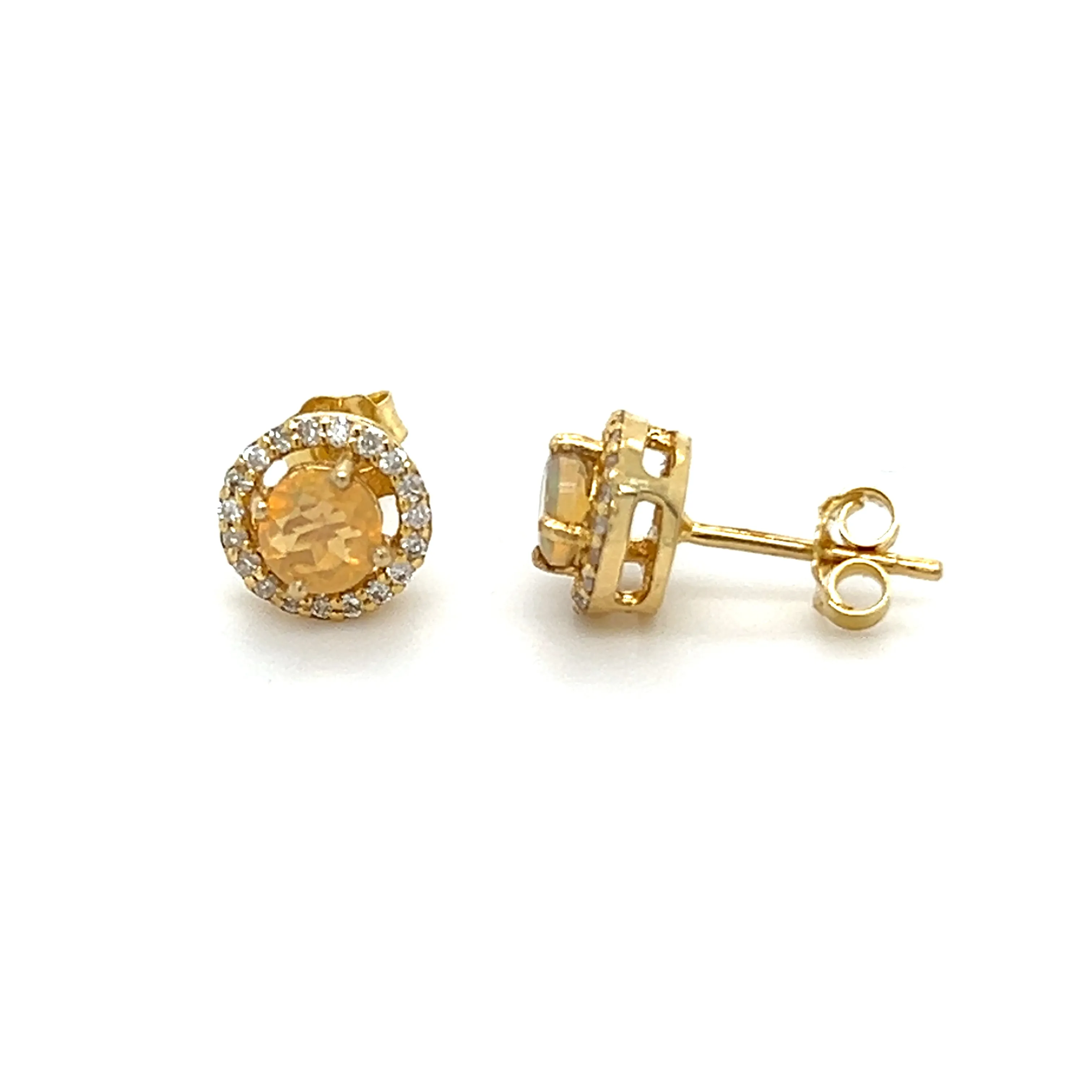 Round Opal With Diamond Halo Studs