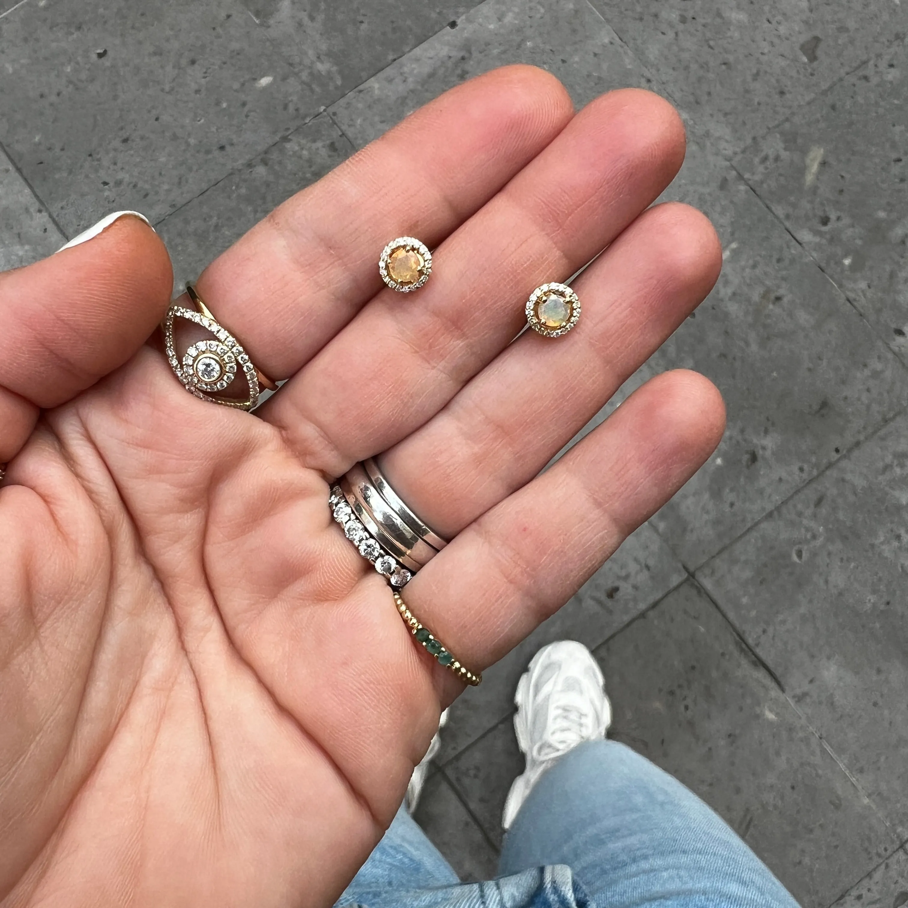 Round Opal With Diamond Halo Studs