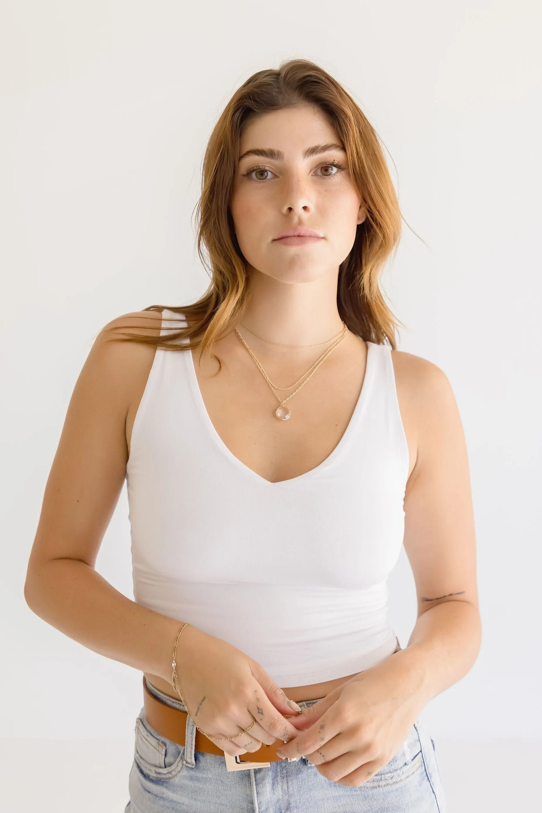 Roxie Layered Clear Disc Charm Necklace Gold